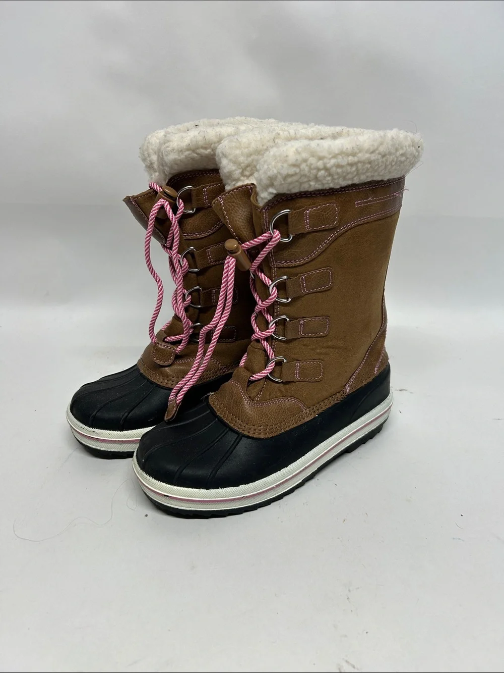 Brown Winter Boots with Pink Laces girls, snow boots size 3, fall Creek kids